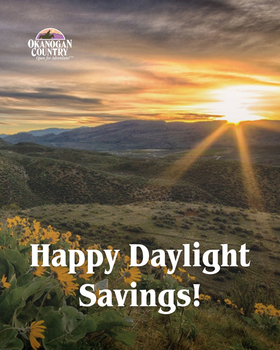 OkanoganCountry's tweet image. ⏰ Spring Forward! 🌞 Don’t forget to set your clocks ahead 1 hour tonight, March 8 for Daylight Saving Time — more evening sunlight means more time for outdoor adventures! 🌿☀️

#DaylightSavingTime #SpringForward #ExtraSunlight #MarchVibes