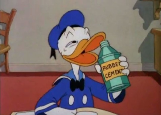 Every so often I'm reminded that Donald Duck canonically enjoys sniffing rubber cement.