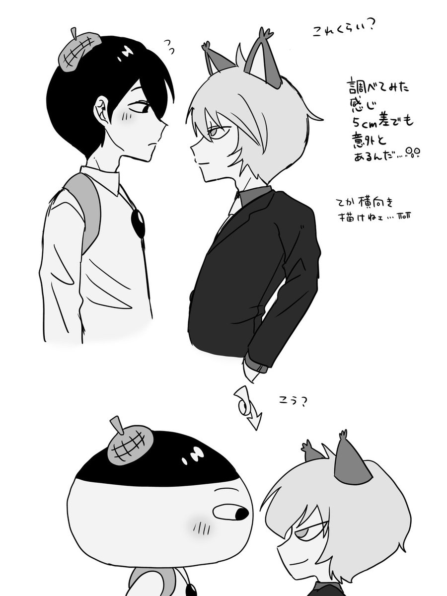 okayu_kun11's tweet photo. 眇さんと話してた身長ネタとらくがきです🫂✍️✨
間違ってたらすみません🥲
※おしU　※擬人化 https://t.co/WgASkfEUiC