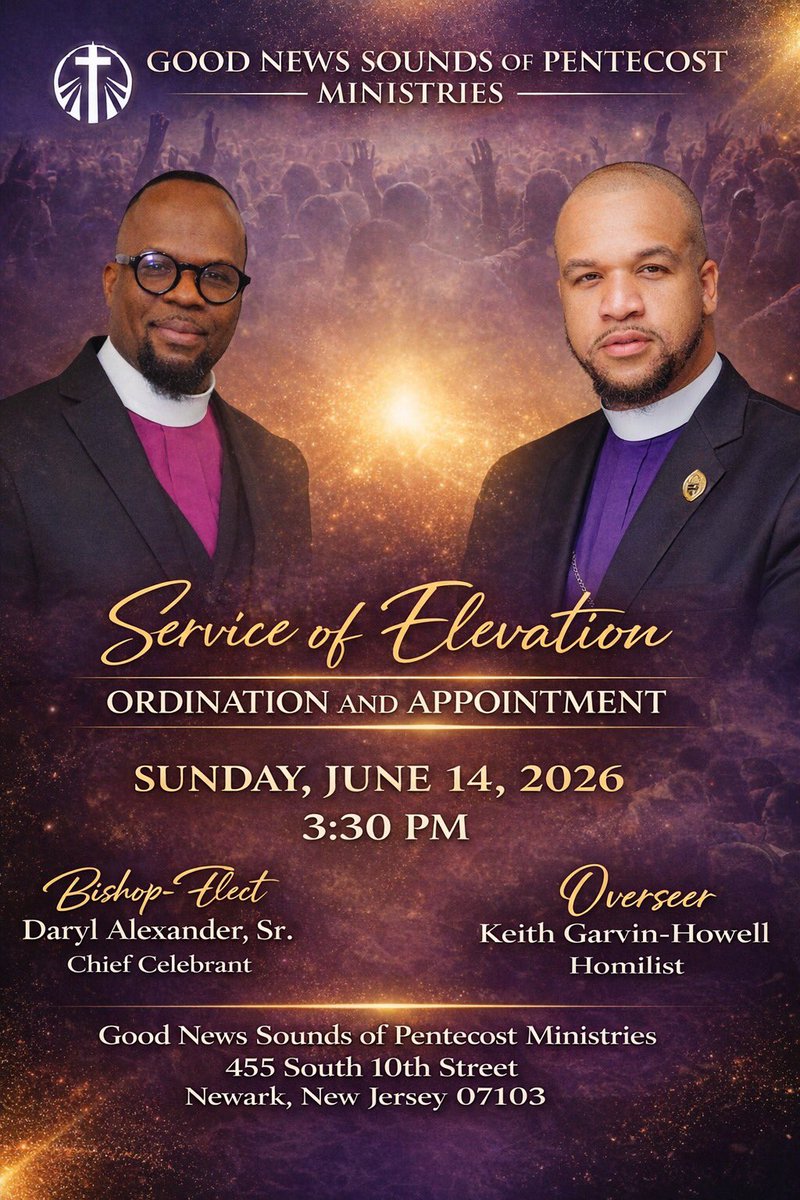 GNSOP455's tweet photo. We are grateful for the time of ascension!

We are excited to announce the elevation of the Good News Ministerial Staff and Leaders who have demonstrated faithfulness in Ministry. 

Join us Sunday, June 14, 2026 @ 3:30 PM to support them as they walk into new levels of ministry! https://t.co/4UQNTO9VsI