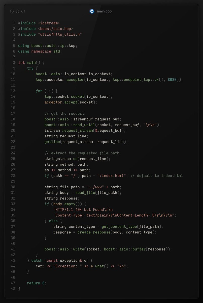 Built a tiny HTTP server in C++ with Boost.Asio - Accepts TCP ...
