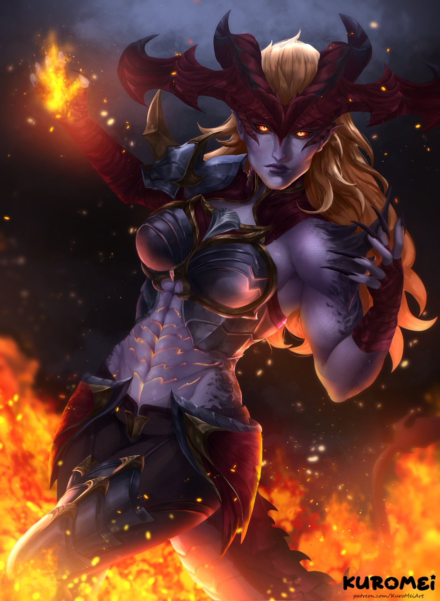 She’s finally here! 🔥 The finished piece of #Shyvana. Thank you so much for all the love on the WIP! #LeagueOfLegends
