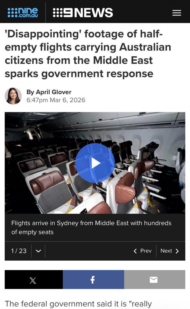 saifcaio's tweet photo. يوجد 24 ألف أسترالي في الإمارات 🇦🇺

وقد أرسلت الحكومة الأسترالية طائرات تكفي لإجلائهم جميعاً مع تصاعد التوترات

المفاجأة أن المقاعد عادت شبه فارغة؛ إذ لم يغادر سوى 270 راكباً فقط.

وعبّرت وزيرة الخارجية الأسترالية عن خيبة أملها من رؤية المقاعد فارغة

المقيمين اختاروا البقاء
مؤكدين أنهم يشعرون بالأمان في دولة الإمارات 🇦🇪
