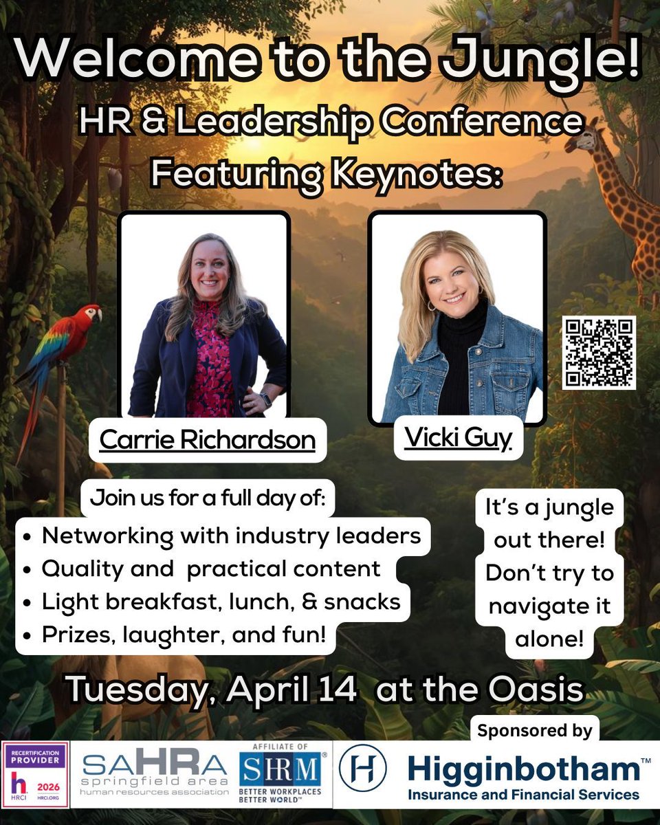 🌿🦁 Welcome to the Jungle!

The Springfield HR &amp; Leadership Conference is bringing TWO powerhouse keynotes to the stage:

✨ Carrie Richardson
✨ Vicki Guy

This isn’t just another conference — it’s a full day of:
 Register here: sahramo.org/event-6393870