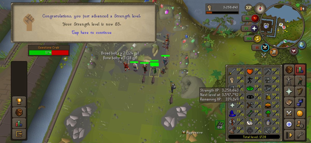 A_Hardwick93's tweet photo. 85 strength! I wonder how long it will take to get 99 at Gemstone Crab π¦
#Strength #AFK #Gemstonecrab #OSRS #runescape https://t.co/7mT2nAjCbJ