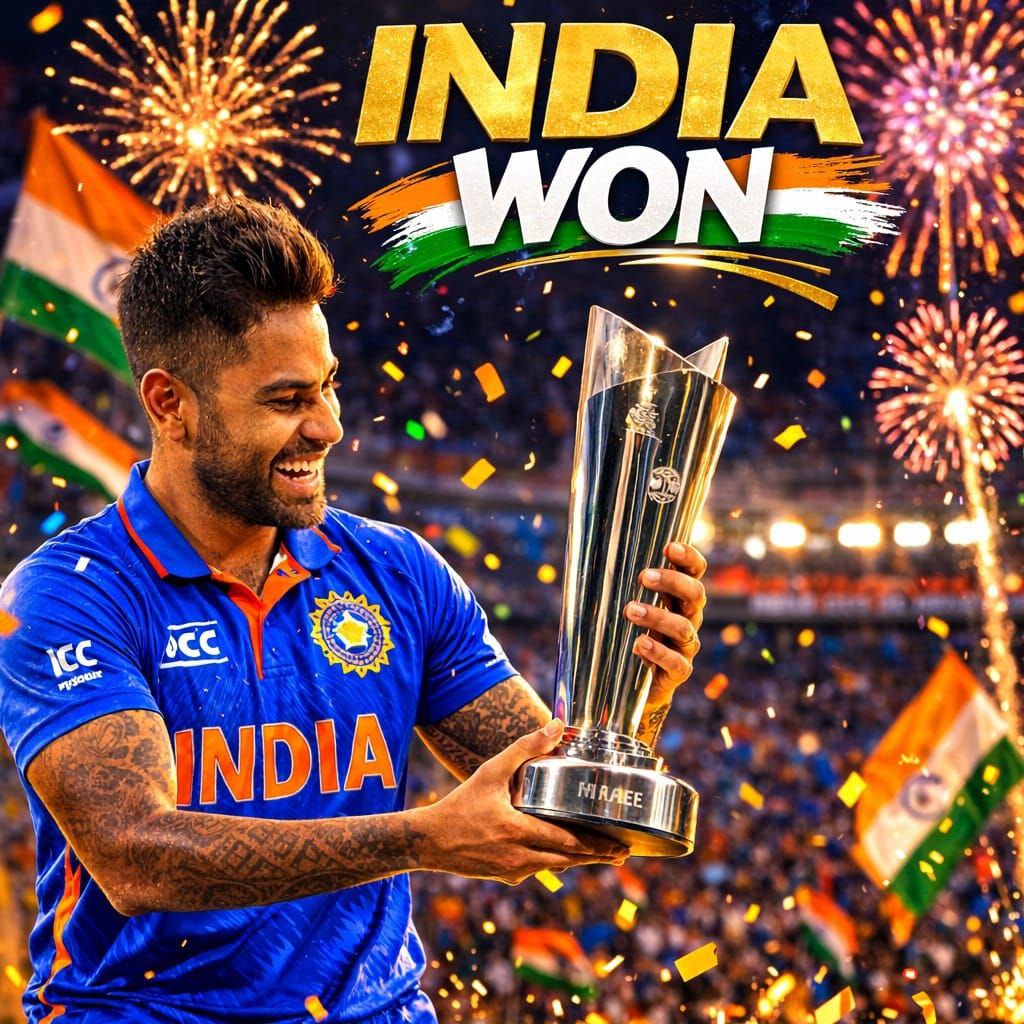 inocent_anand's tweet photo. Keep calm…
India is the T20 World Champion! 2026 🇮🇳🏆
“Roar of the Blues 💙 Champions of the world!”
This victory belongs to every Indian fan 🇮🇳🔥
Proud moment for 1.4 billion hearts ❤️🇮🇳
India World Champion! 🇮🇳🎉
JAI HIND JAI BHARAT
#Final #T20WorldCup2026final
#winer https://t.co/Q7Z7ijVsKI