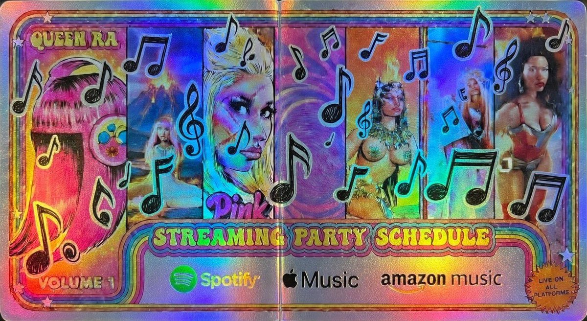 PrettyHustlerzz's tweet image. All #BarbzXMaga Save Our Weekly Streaming Schedule 🎧🎀
Music By : @NICKIMINAJ 

Weekly Stream Links Are Available On All Streaming Platforms Now !

Weekly Playlists Milestones On :
🎀: Spotify
🎀: Amazon Music 
🎀: Apple Music
🎀: YouTube 

Sunday
Queen Radio : Volume 1
👑🎙️: