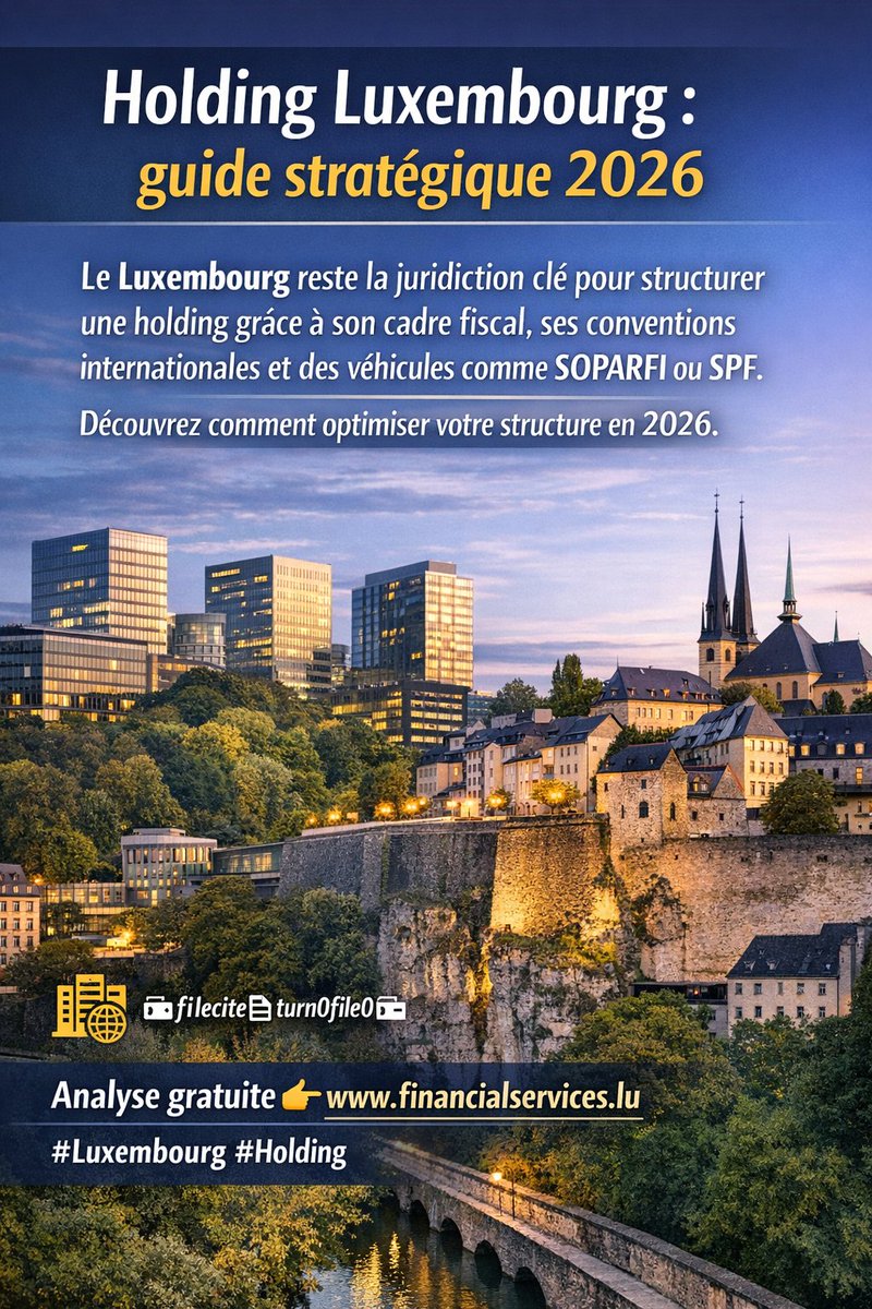 RashadulAkash's tweet photo. Holding Luxembourg : guide stratégique 2026

Le Luxembourg reste la référence pour structurer une holding (SOPARFI, SPF). Fiscalité attractive et conventions internationales.

Analyse gratuite 👉 https://t.co/R7mo5KOfO7

#Luxembourg #Holding https://t.co/kBsnI8ufEo