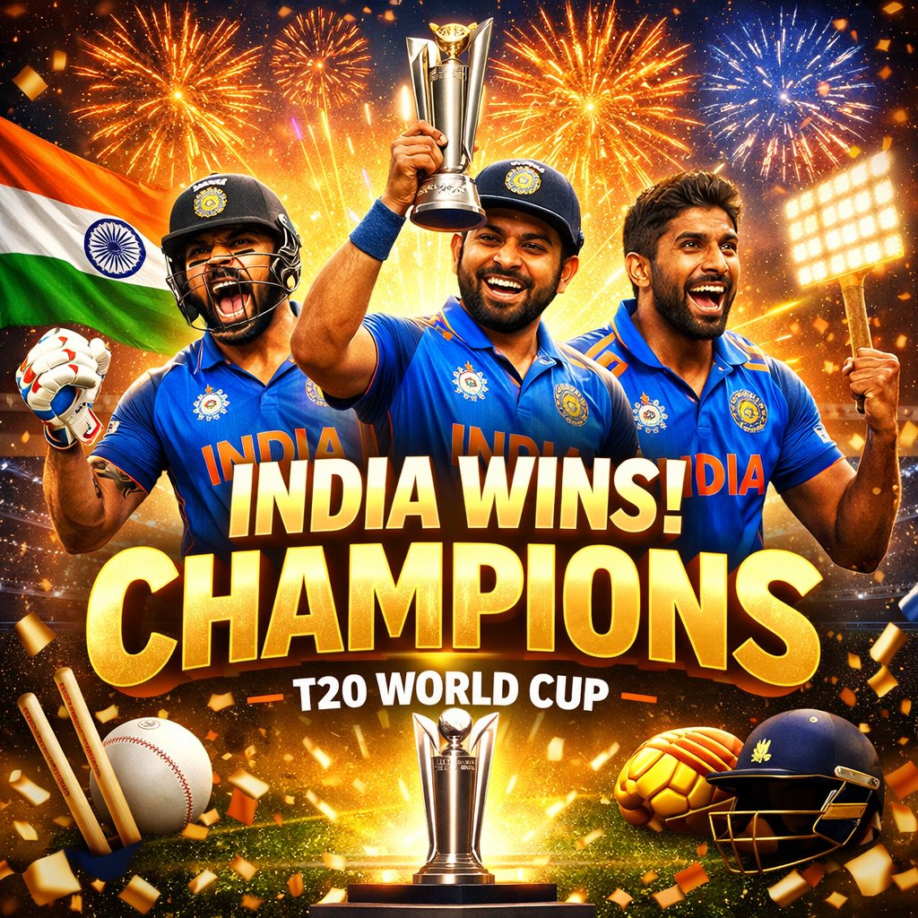 Ranjankumar2000's tweet photo. 🏆 Champions Once Again!
Team India ne ek baar phir duniya ko dikha diya ki
 जब हौसले बुलंद हों तो जीत तय होती है।
Congratulations to the Men in Blue for this historic victory!
Proud moment for every Indian.🇮🇳
India Wins – The Nation Celebrates!
#indiawins #Champions #T20Final https://t.co/yHIOB0GKuE