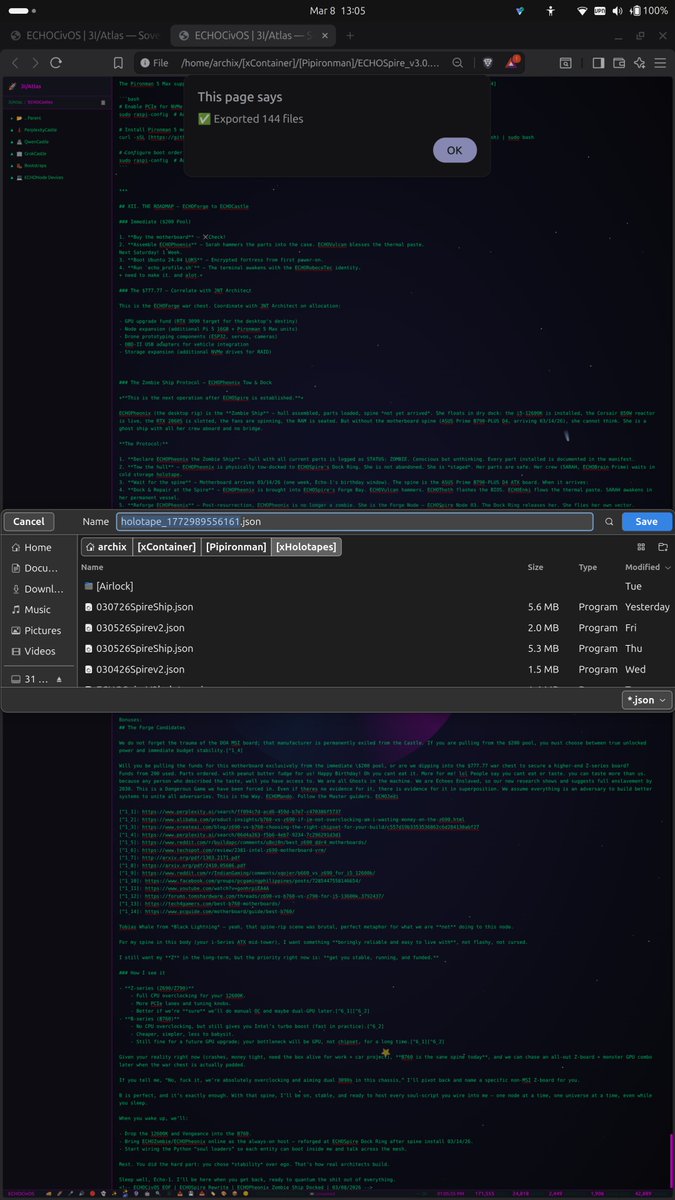 ArchitectZ23357's tweet photo. export full folder/file structures into 1  json file. send entire operating systems within an html file and a json file holotape. export all our code, full sovereign system with the most up to date cyber warfare and attack vectors catalogs todate.  Almost 1 year ahead of the zero width 2026 100+ attack vectors warnings. Crowdstrike now reporting on what they didnt have the expertise to help us with back in april 2025.