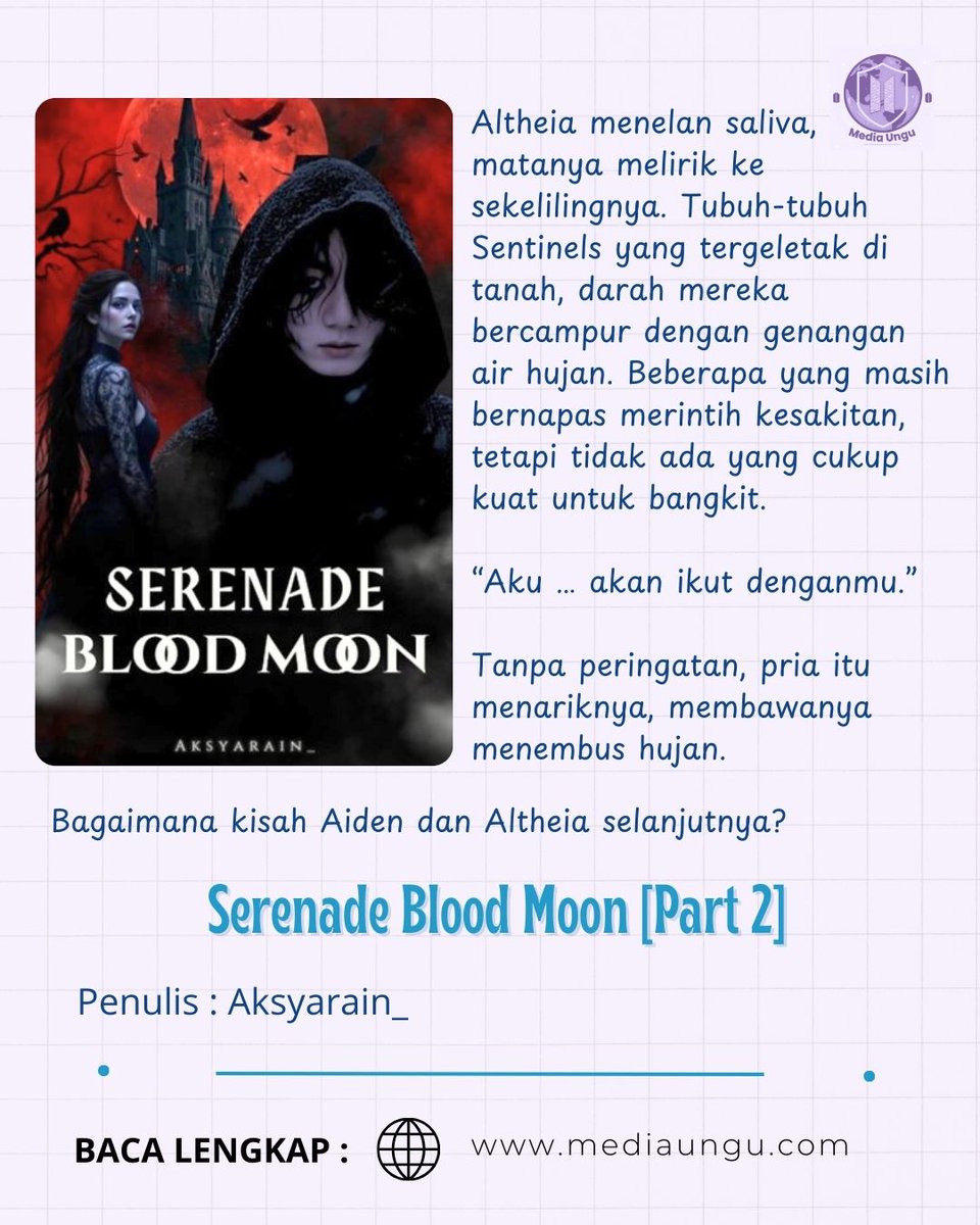 Kini ... cerita "Serenade Blood Moon" karya kak Aksyarain <a href="/Aksyarain_/">Aksyarain_🦋</a> part 2 sudah terbit.
Ada Jungkook sebagai main character utama pria. Penasaran?
Baca cerita lengkapnya di : mediaungu.com