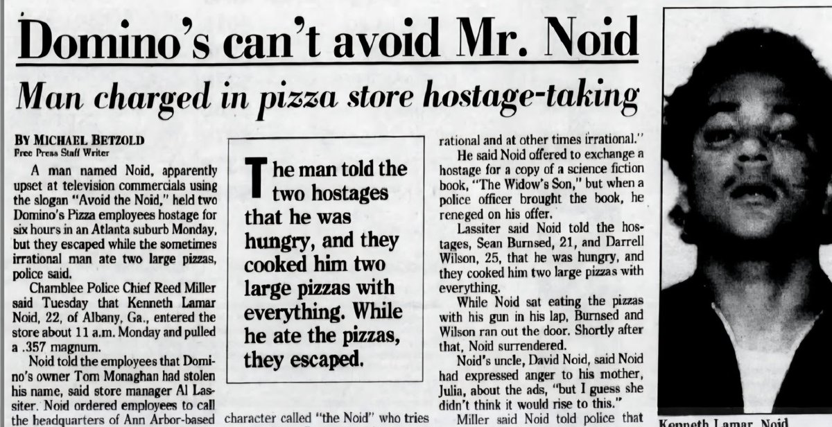 KUNGFEW1's tweet photo. If you are Gen X you probably thought The Noid from Domino's Pizza commercials probably went away due to them just wanting to try something new. 

Wrong! 🐒

Kenny Noid took that sh#t personally and wasn't shy about it! 🙈🍕 https://t.co/Cwj28YFrBH