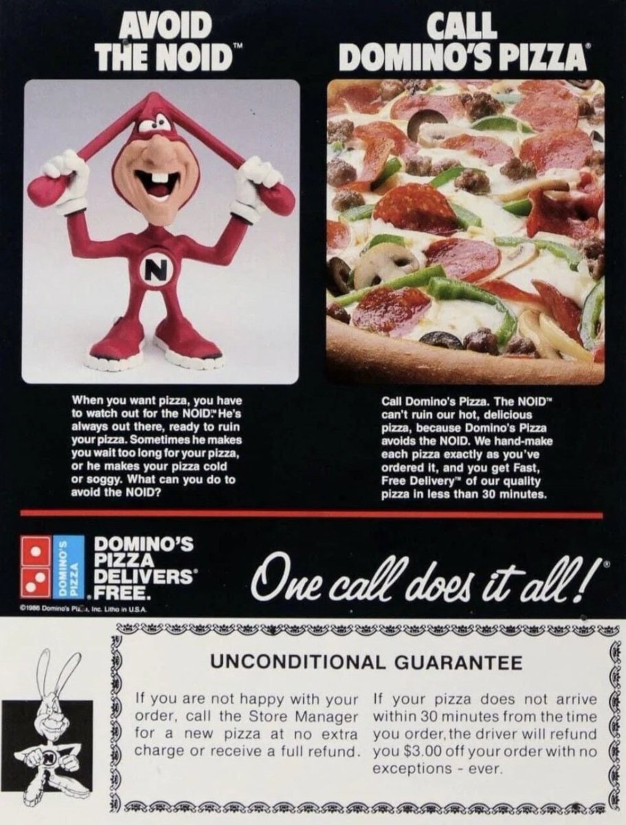 KUNGFEW1's tweet photo. If you are Gen X you probably thought The Noid from Domino's Pizza commercials probably went away due to them just wanting to try something new. 

Wrong! 🐒

Kenny Noid took that sh#t personally and wasn't shy about it! 🙈🍕 https://t.co/Cwj28YFrBH