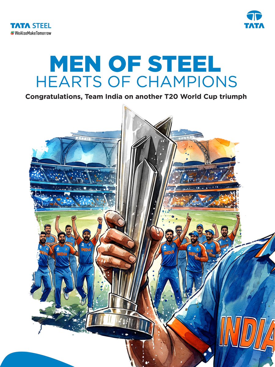 Champions once again! Hats off to the Indian men's national cricket team for winning the ICC Men's T20 World Cup 2026.

#TataSteel #T20WorldCupFinal #INDvsNZ