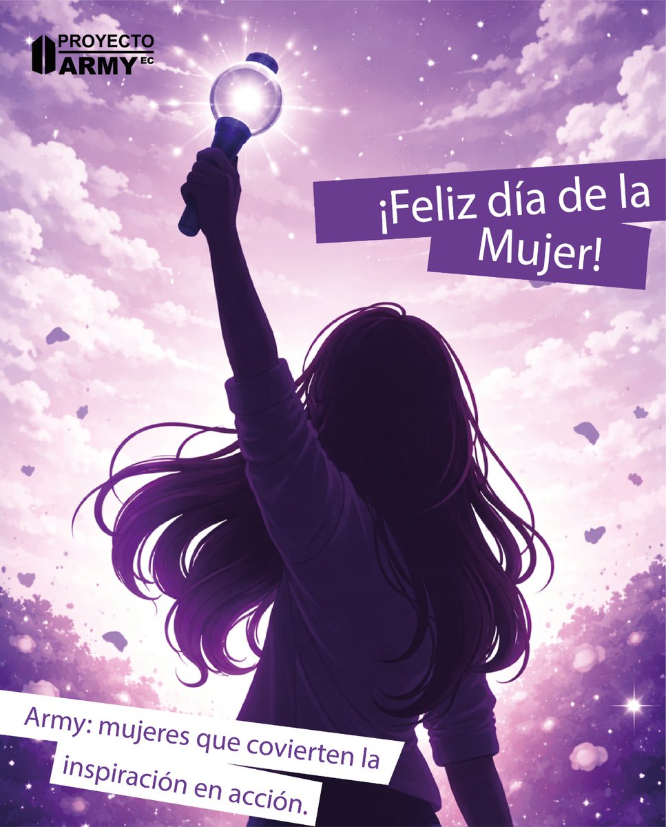 ProyectoArmy_ec's tweet photo. Hoy celebramos a las mujeres que inspiran, que crean, que apoyan y que transforman el mundo de manera positiva con pasión. 💜

💜 Feliz Día de la Mujer a todas las ARMY que siguen haciendo historia. https://t.co/kwDjPqiG6s