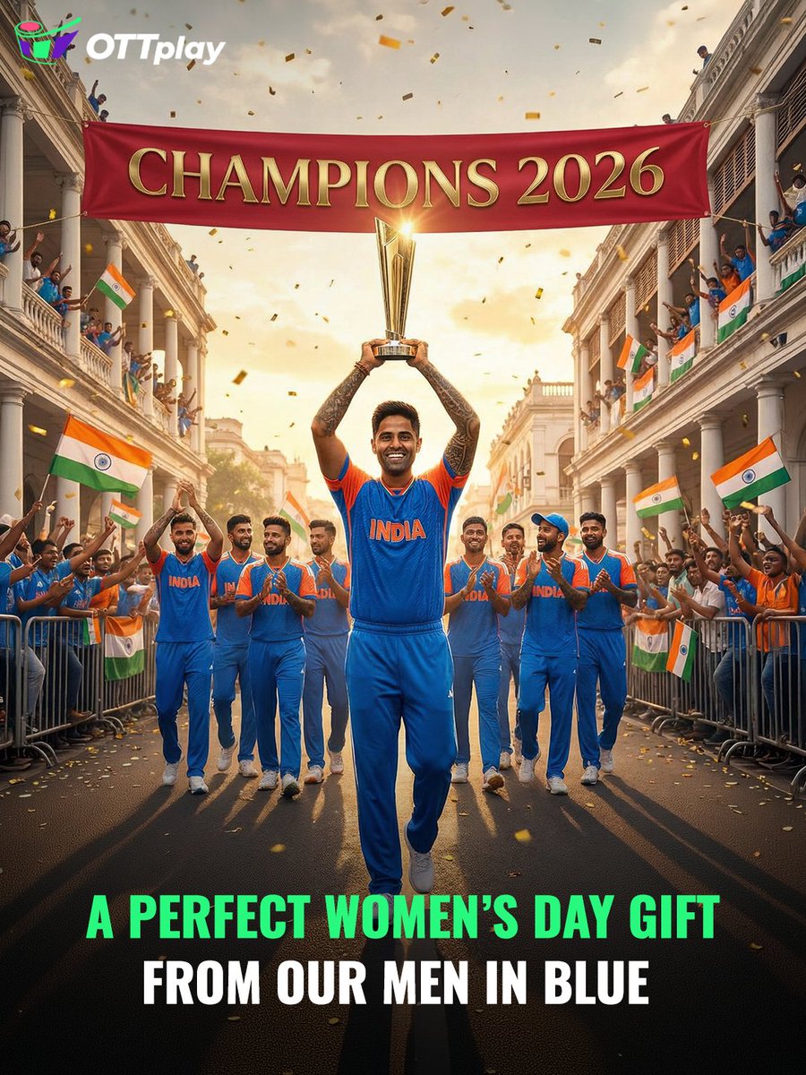 ottplayapp's tweet photo. History repeat karenge, History defeat karenge! 🏆

And today, we did BOTH 🫡

Congratulations to our Men In Blue 💙 

#INDvsNZ #Final #T20WorldCup #OTTplay #IndiaKaSuperOTTapp https://t.co/th3bLz063f