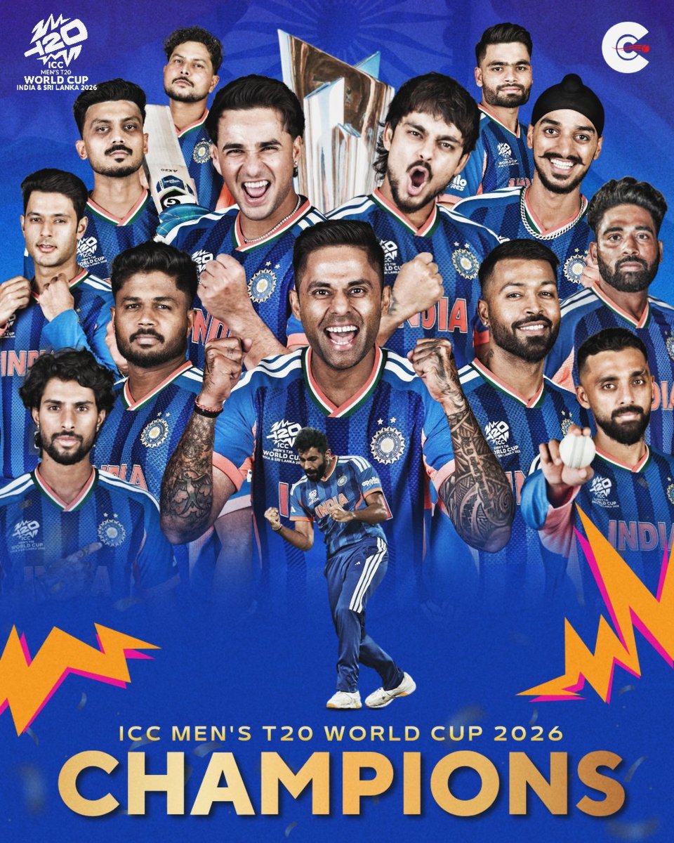 𝐂𝐇𝐀𝐌𝐏𝐈𝐎𝐍𝐒 🏆🤩🥳✌🏻
Congratulations india 🇮🇳
#T20WorldCup2026final #INDvsNZ
#INDvsNZ