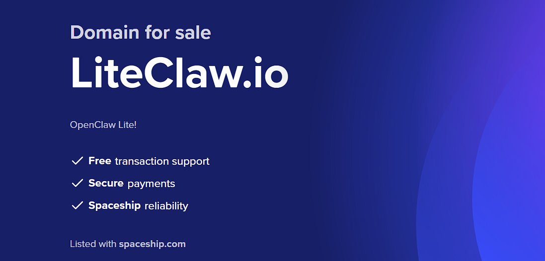 LiteClaw(.io) - Lite version of OpenClaw.

Saw multiple projects spin up on Github. So took a chance! 

While LiteClaw(.com) is already hosted with different content, LiteClaw(.ai) is active with OpenClaw as base, io should be a fair choice next! Never mind losing though!