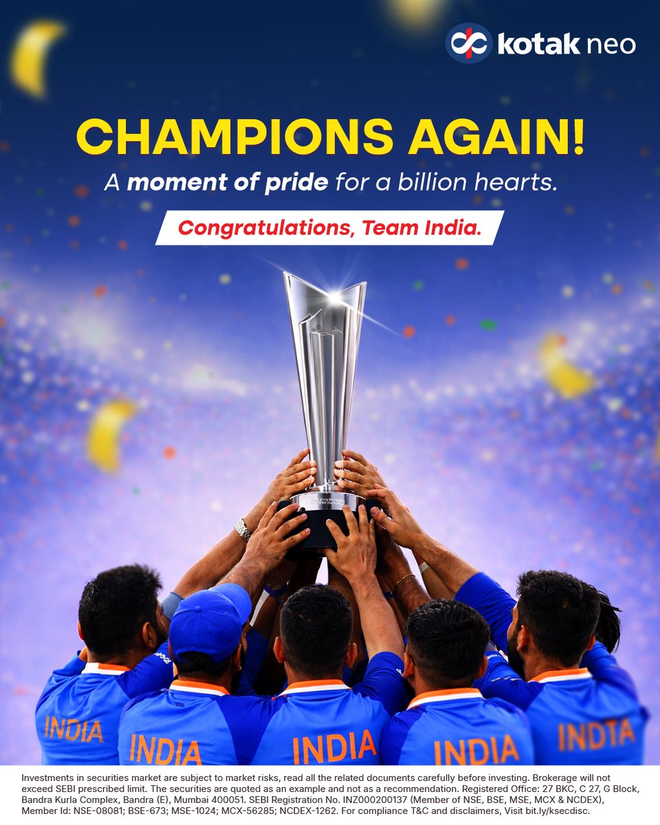 kotakneo's tweet photo. A billion hearts beat as one. 🇮🇳
Congratulations to Team India on a spectacular victory! https://t.co/Y1B0a99uTI