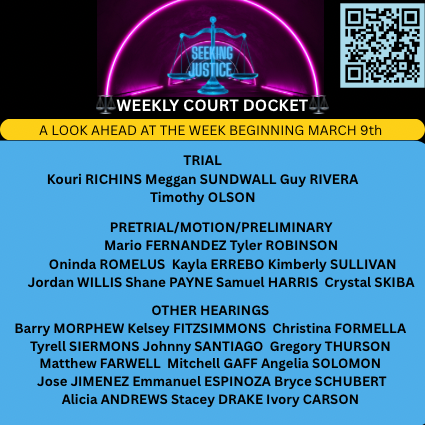 👀 A look ahead at who is scheduled to appear in court this week across the Nation featured by Seeking Justice. Need more information on a specific case? You can find current documents &amp; media related information pertaining to these and MANY other court cases by scanning the QR