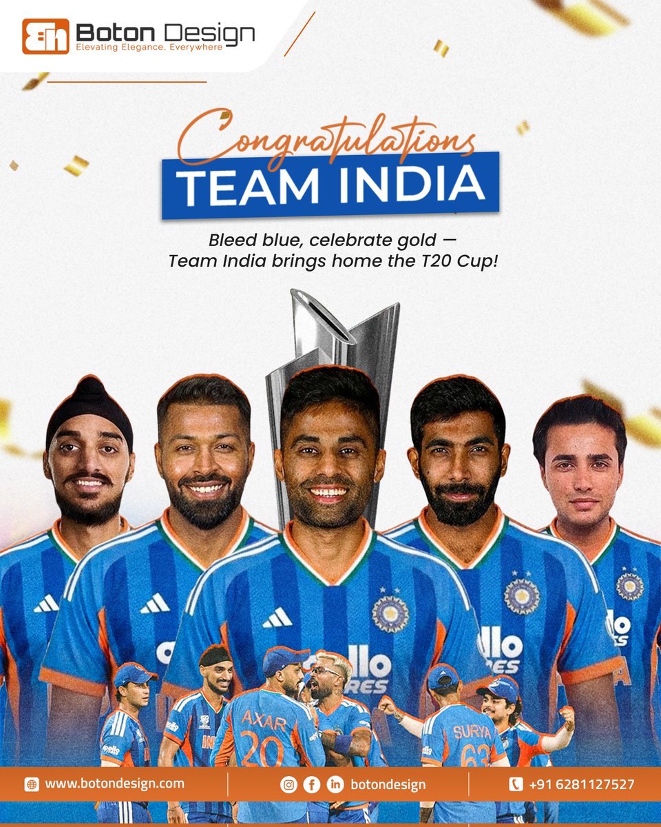 BotonDesign's tweet photo. Proud moment for every Indian heart! 🇮🇳💙
Congratulations Team India for bringing the T20 glory home and making the nation celebrate! 🏆🔥
Hashtags:
#TeamIndia #T20Champions #ProudMoment #BleedBlue #IndianCricket #VictoryForIndia #Champions #CricketNation #BotonDesign https://t.co/XJxojTQQbV