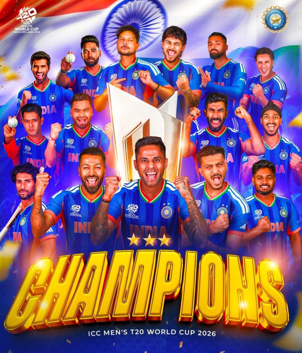 Hardev_Nehra_04's tweet photo. 2024: History created.
2026: History repeated.
Team India domination. 🇮🇳🏆
#INDvsNZ 
#T20WorldCup2026final #INDvsNZ https://t.co/CZLtzdGxU2