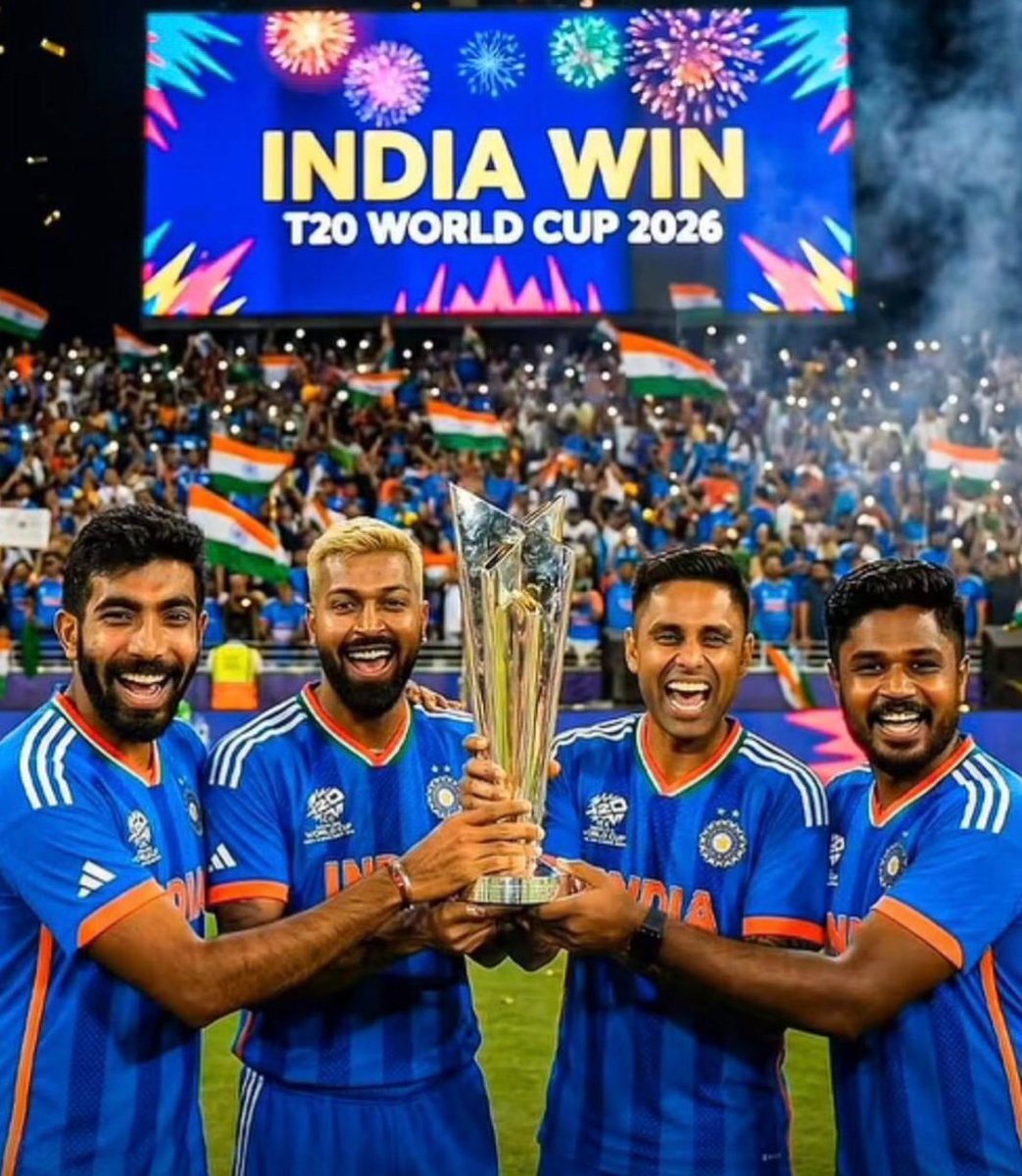 ManisharmaBjp's tweet photo. CHAMPIONS! 🏆🇮🇳
​What a historic moment for Indian cricket! Huge congratulations to the Men in Blue for winning the T20 World Cup. From incredible batting to clinical bowling under pressure, this team showed true grit and world-class talent.
#INDvNZ #T20WorldCup2026final https://t.co/PrSpHyQrBZ
