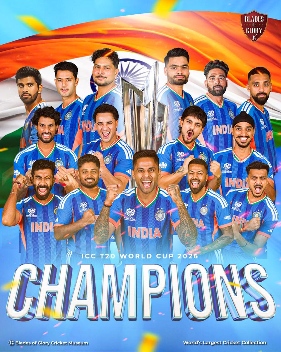 BladesOf_Glory's tweet image. World Champions for the 3rd Time !!! 
#indvseng #T20WorldCup2026final