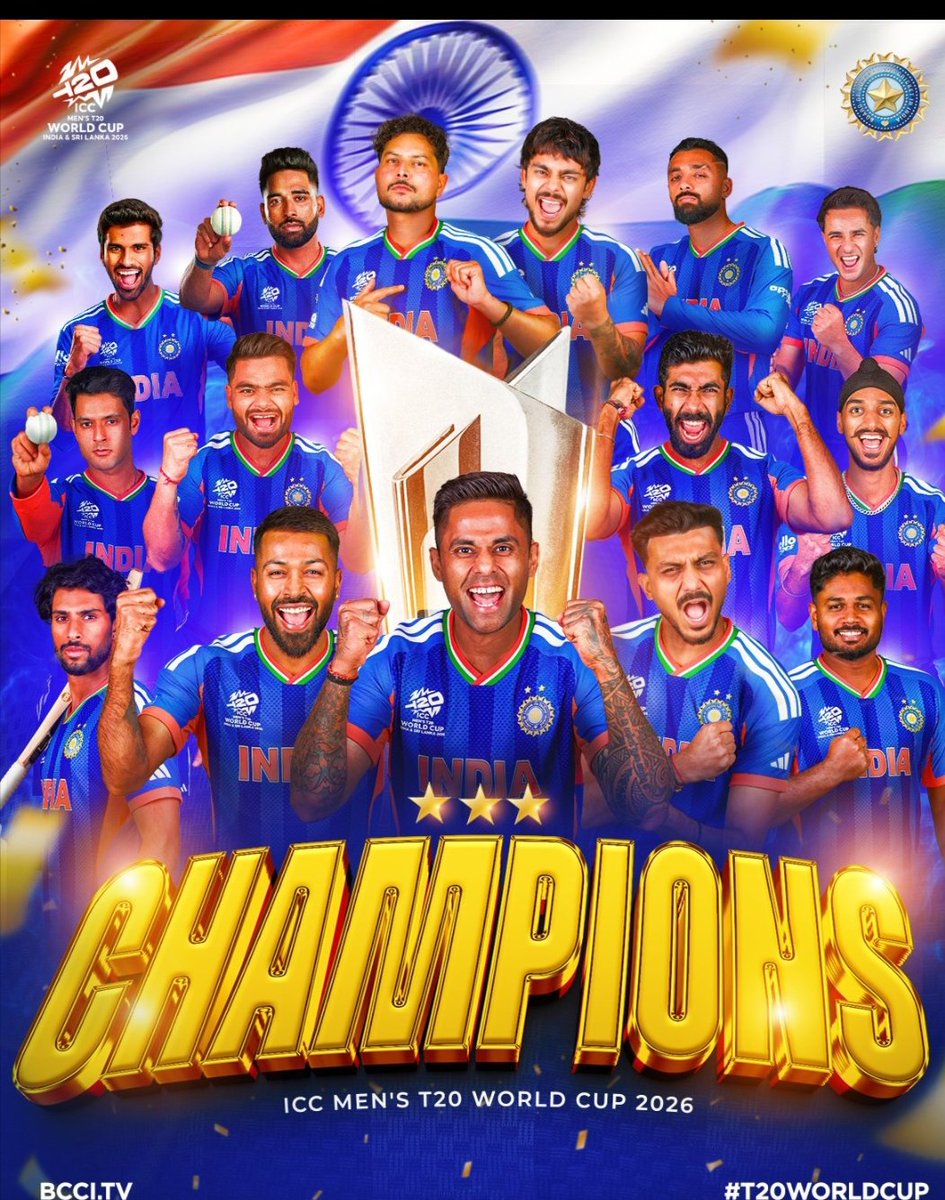 <a href="/BCCI/">BCCI</a> TeamIndia clinch a record 3️⃣rd ICC Men's #T20WorldCup title 🏆

Take. A. Bow 🫡

#MenInBlue | #Final | #INDvNZ