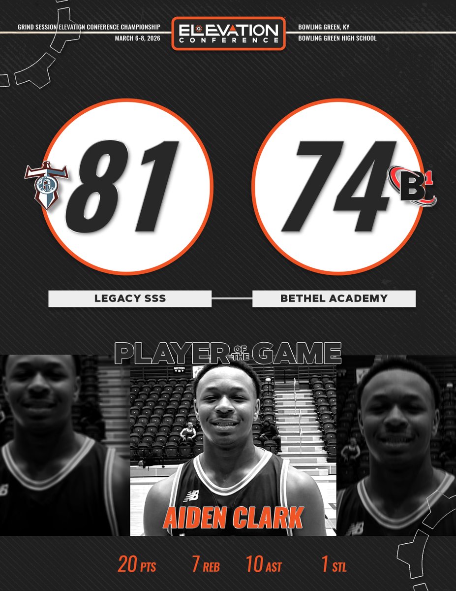 thegrindsession's tweet image. FINAL
Legacy SSS (TX) 81
Bethel Academy (VA) 74
Player of the Game: Aiden Clark 20p 7r 10a 1s

Carlos Ojeda 21p 10r 5a 3s
Devin Toatley 40p (14/25 FG) 6r 2a 1s
Colby Murphy 8p 4r 2a 2s