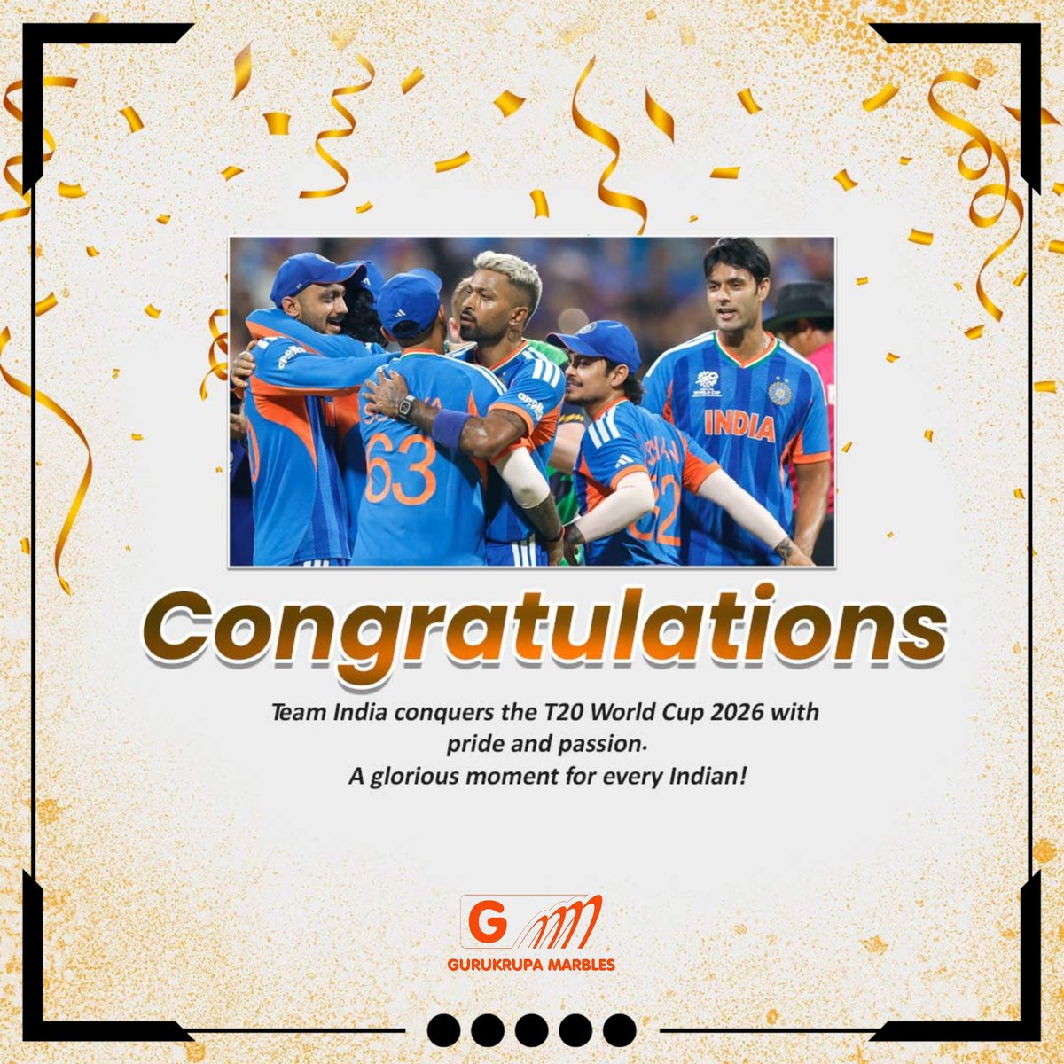 Congratulations Team India on Winning T20 World Cup.

#icct20worldcup2026 
#IndiaVsNewZealand 
#Cricket