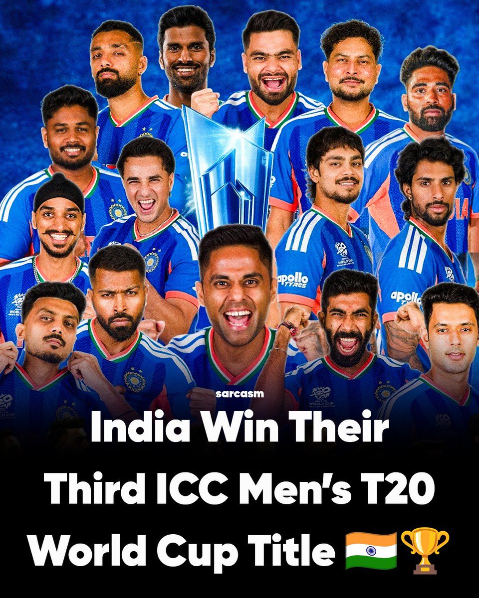 Winning the World Cup twice in a row, the first time any team has done so in the T20 format. Totally deserving and rightful winners of the trophy.

What a fantastic performance by our team and a special brand of cricket on display.

Well done, Team India. Jai Hind! 🇮🇳🏆
#IndvsNz