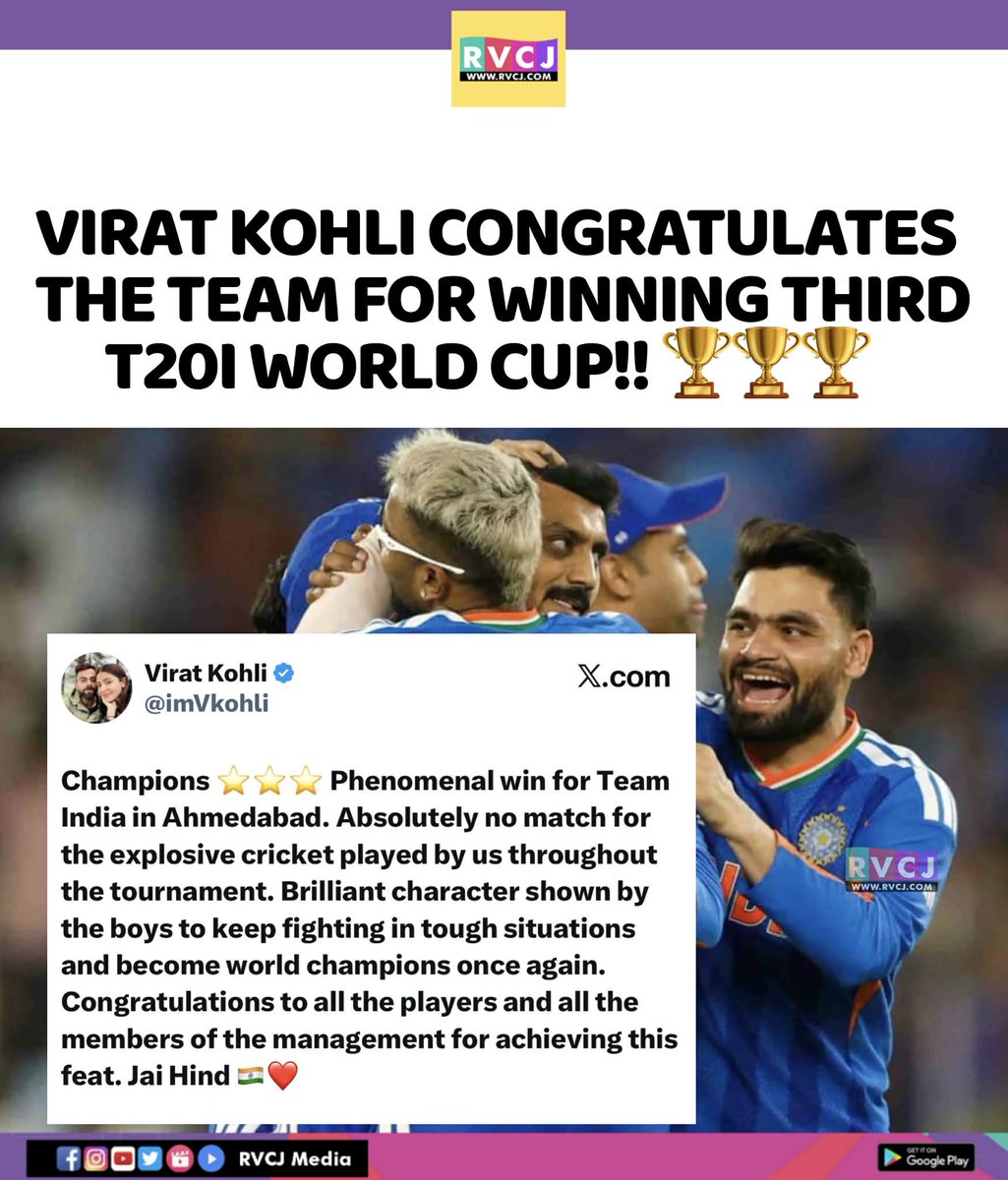 Virat Kohli congratulates the team India ✍🏻