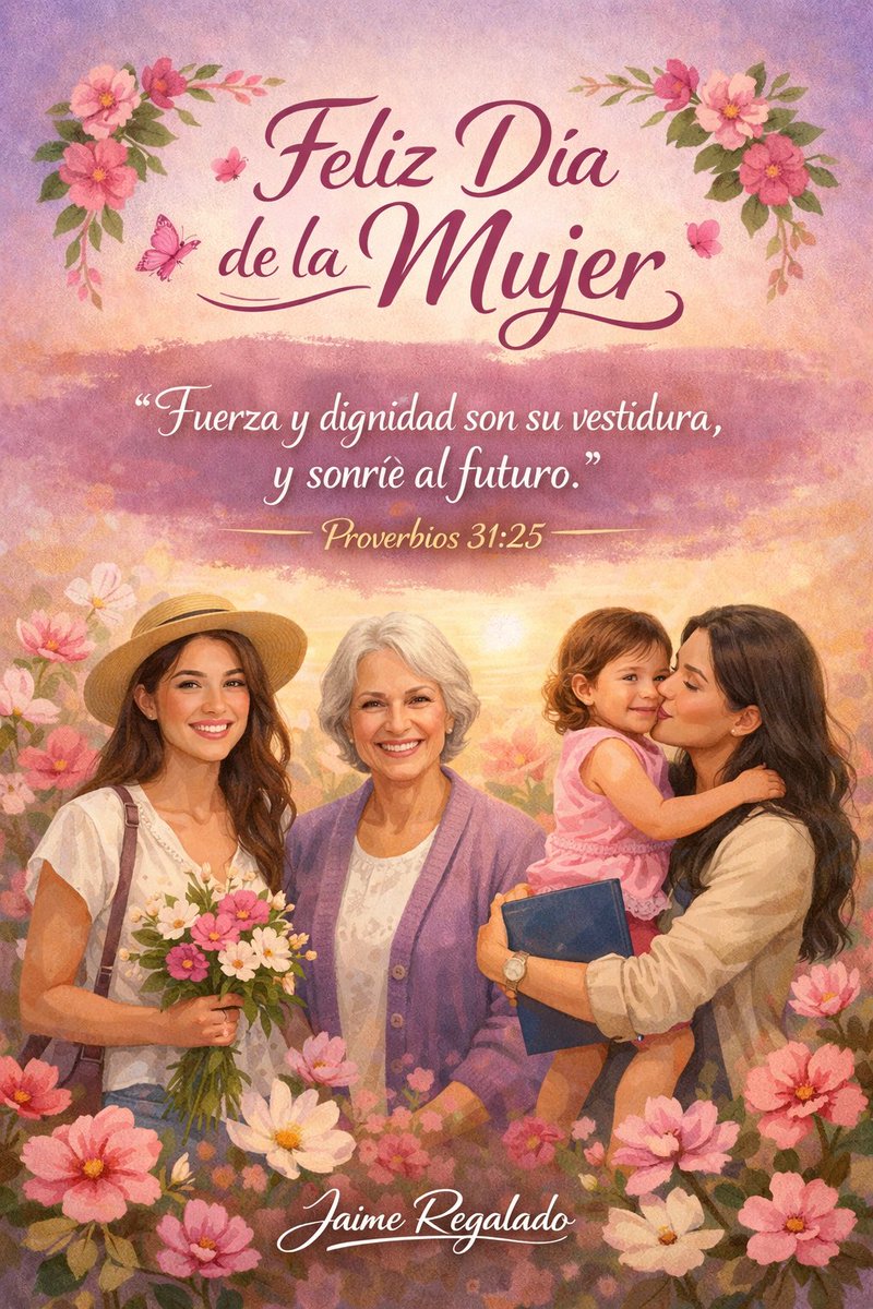 Hoy honramos la fortaleza, sabiduría y amor de todas las mujeres.
“Fuerza y dignidad son su vestidura, y sonríe al futuro.” — Proverbios 31:25

¡Feliz Día Internacional de la Mujer!
Con respeto y admiración.
