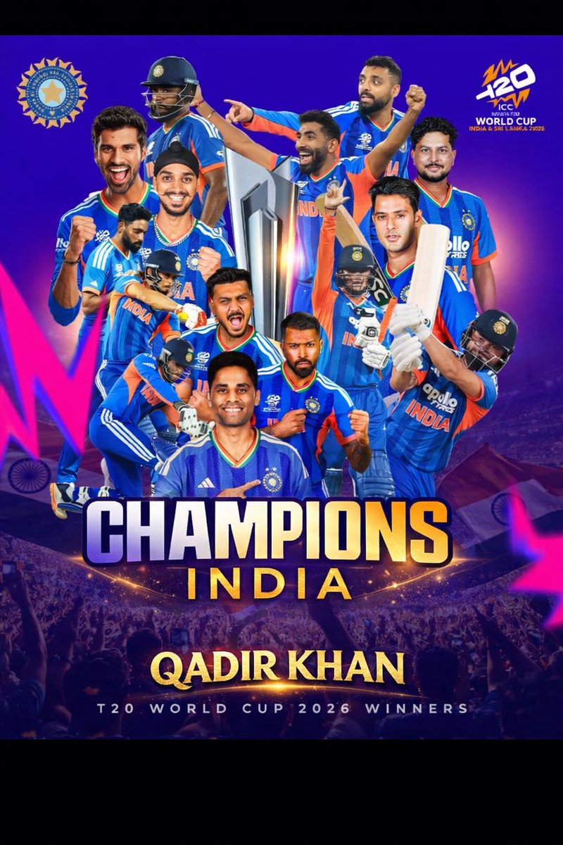 🇮🇳🏆 चैंपियन बन गया हिंदुस्तान!
टीम इंडिया ने T20 विश्व कप जीतकर इतिहास रच दिया।
बल्कि 140 करोड़ भारतीयों के सपनों की जीत है।
खिलाड़ियों की मेहनत, जज़्बा और देश के लिए खेलने का जुनून आज रंग ले आया।
पूरा भारत जश्न मना रहा है।
टीम इंडिया को दिल से बहुत-बहुत मुबारकबाद!
जय हिंद 🇮🇳🔥