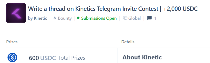 design_sage1's tweet photo. 🚀 The @kinetic_xyz Telegram &amp; X Invite Contest is LIVE!

You can earn up to $300 USDC just by inviting friends to join the Kinetic community.

There are also daily rewards and bonus prizes.

Here’s everything you need to know 🧵👇👇 https://t.co/w87qpldPOx