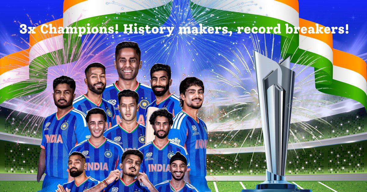 🇮🇳Team India conquers the ICC Men's T20 World Cup for the third time. 
Champions forever! #T20WorldCup2026Final #IndiaVsNewZealand #TeamIndia