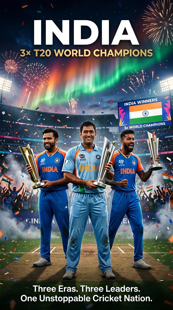UbeatAI's tweet photo. 2007 → 2024 → 2026
India’s T20 dynasty continues. 🇮🇳

#indvsnzfinal #meninblue #Final https://t.co/gy8qwuzy0x