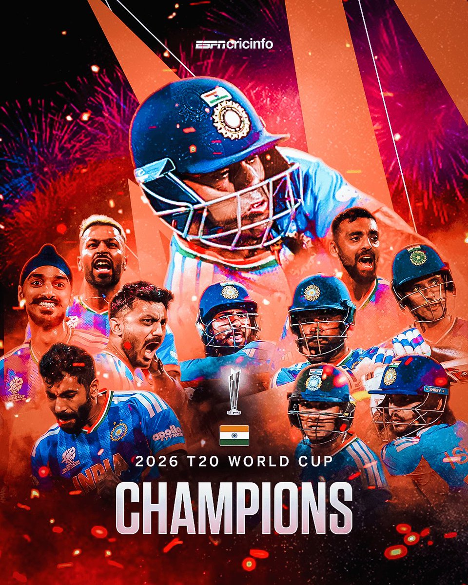 A phenomenal performance by Team India in the finals of the #ICCMensT20WorldCup2026! 🇮🇳

They played like true champions in the final and displayed remarkable consistency and character throughout the tournament.

Heartiest congratulations to all the players, the coach, and the