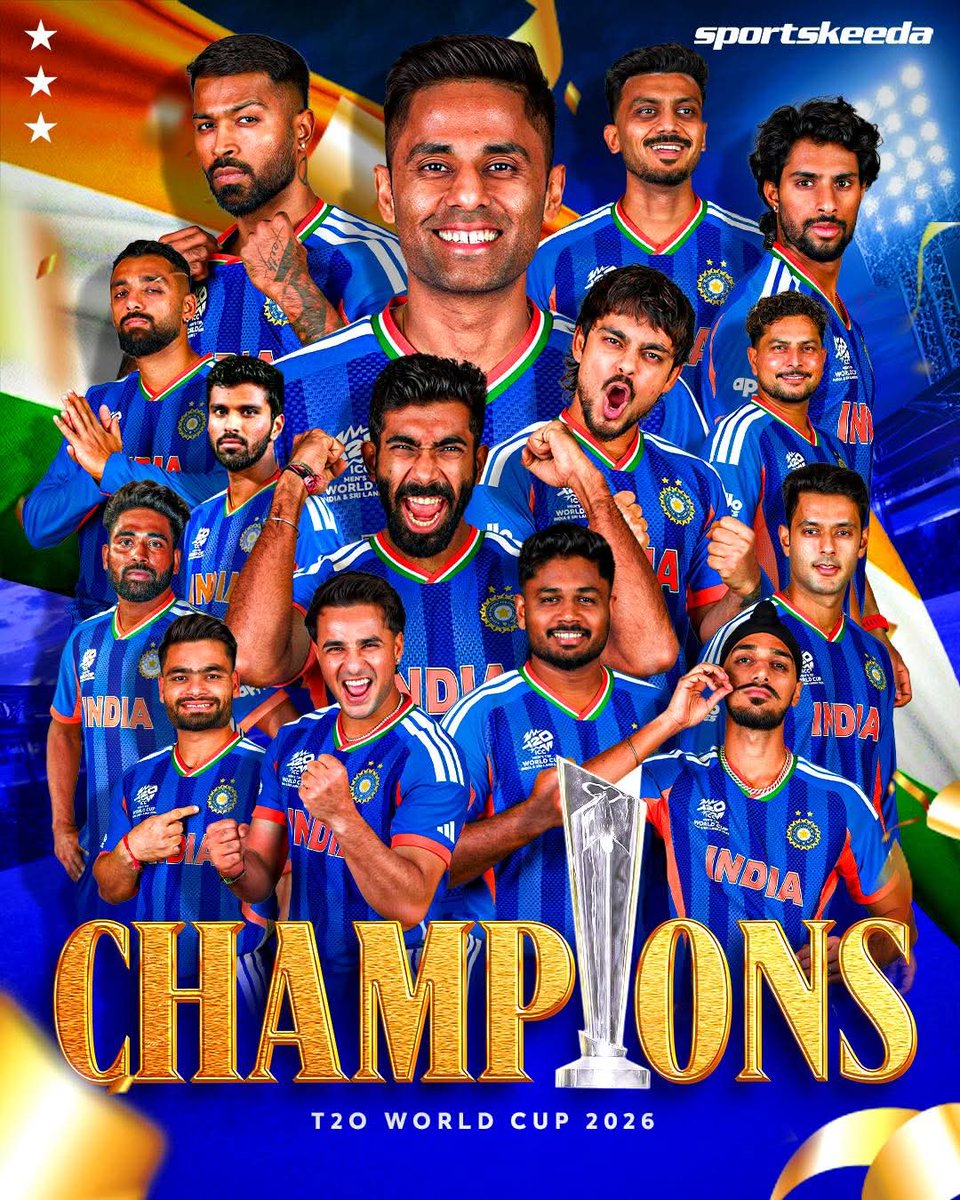 PrkshSatya's tweet photo. First team to defend the title 💪
First home team to clinch the trophy 🏆

Team India with a record-breaking Men's #T20WorldCup campaign 🥳 #IndiaVsNewZealand #INDvNZ #BCCI #ICCT20WORLDCUP https://t.co/JPYbeFjL41