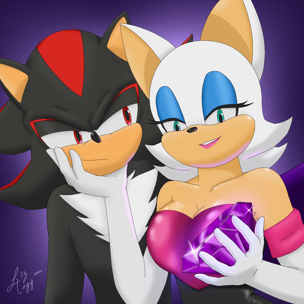 LizAngy_art's tweet photo. R: Look at its shine, isn't it beautiful?
S: Yeah, beautiful

#RougeTheBat #ShadowTheHedgehog #shadouge https://t.co/FJhbL4Axc0