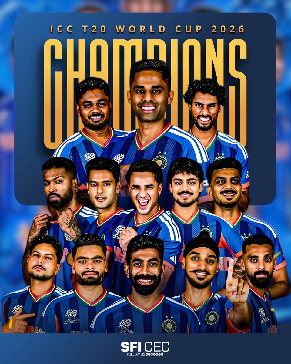 SfiUttarakhand's tweet photo. Champions! 🇮🇳
Congratulations, Team India! ❤️
#IndiaVsNewZealand https://t.co/tm73LoJCbv