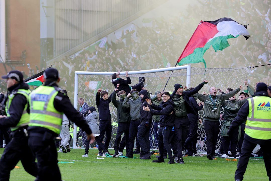 They ran on the pitch to attack Rangers players, waving terrorist flags of Palestine &amp; just generally behaving like a thuggish mob. 

What did they expect to happen? 

Rangers fans removed them &amp; they ran away, and now they play the victim. 

Why is anyone surprised? That’s them.
