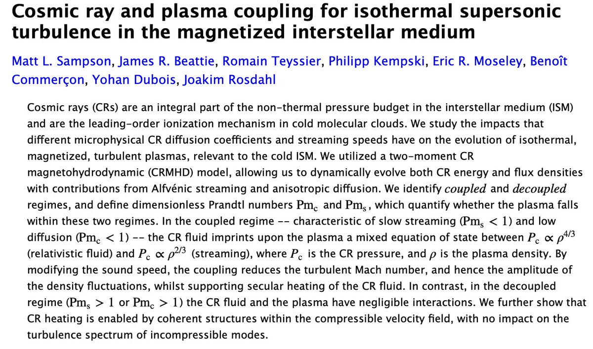 astro_magnetism's tweet photo. Congrats to Princeton astro. grad., student, Matt Sampson (@Space_Boy_Matt), on his first author paper, now accepted for publication! 

If you’re interested in MHD / CR fluid coupling (mostly via the acoustic response of the plasma) then check it out: https://t.co/EzVviW9DaJ https://t.co/MuHB9iMrJN