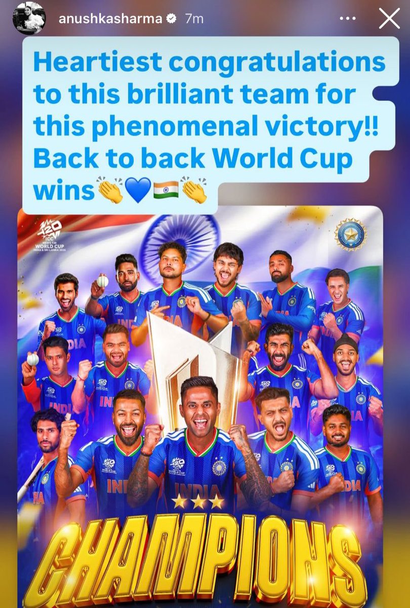 mufaddal_vohra's tweet photo. Anushka Sharma’s Instagram story for team India. 🇮🇳 https://t.co/I9e9umR0GM