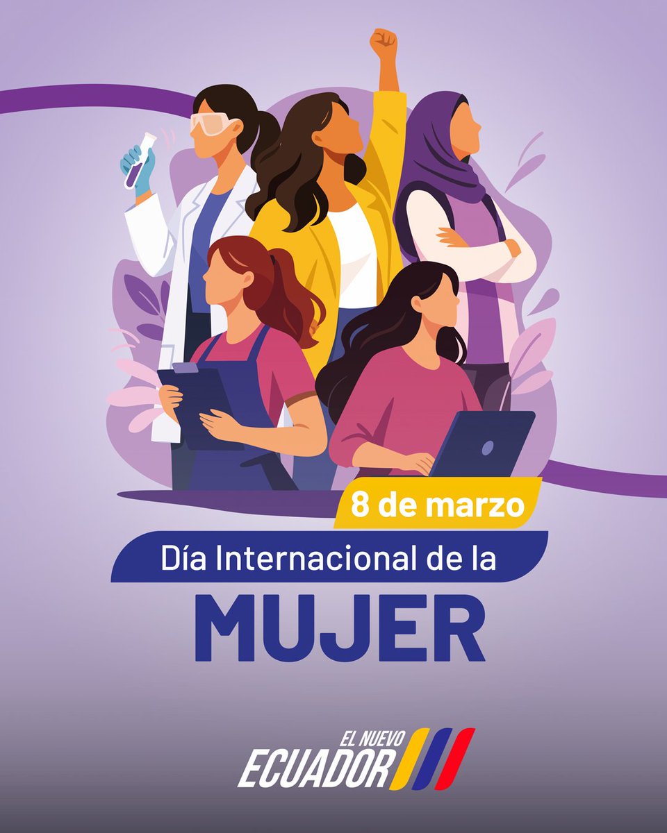 DinarpEc's tweet photo. En el #DíaInternacionalDeLaMujer reconocemos la lucha histórica por la igualdad de derechos y oportunidades.

Desde el Gobierno Nacional impulsamos acciones para que más mujeres accedan a educación, empleo digno y una mejor calidad de vida 💜✨

#ElNuevoEcuador 🇪🇨 https://t.co/IzK5fHfJiE