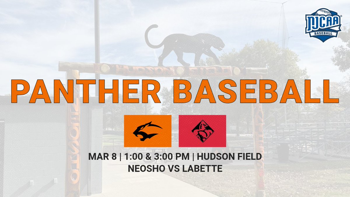 It’s game day at Hudson Field. Panther Baseball hosts Labette for a Saturday doubleheader with first pitch at 1:00 PM and Game 2 at 3:00 PM. Come out and support the Panthers.

#GoNeosho #NeoshoPanthers #PantherBaseball #NCCC #NJCAABaseball