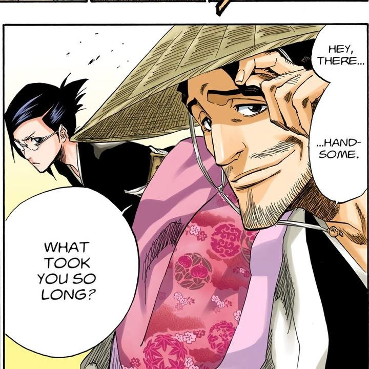 fuj0shir0's tweet photo. In a world where Kubo allows us to have nice things, when Shunsui and Jushiro reunite in hell, Shunsui will call him handsome again as a throwback to this iconic moment https://t.co/Ome1ak4GFx