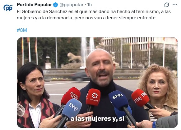 JulianMaciasT's tweet photo. Otro #8Marzo #DiaInternacionalDeLaMujer que en el PP solo hablan los hombres, y la única mujer que habló fue para censurar un evento feminista. https://t.co/PSZ7lzwUXM