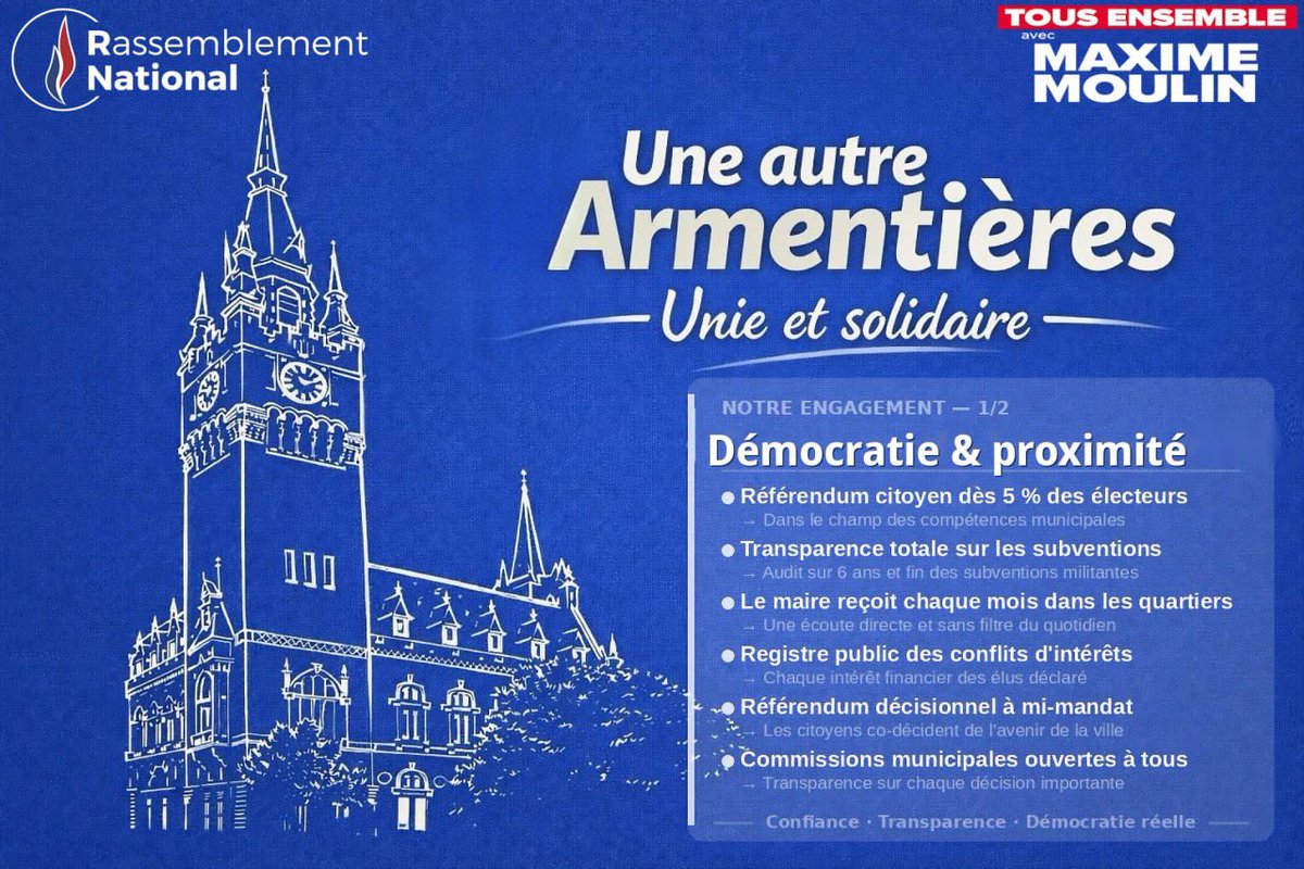 MXmoulin's tweet photo. Municipales 2026 - #Armentières 

➡️ Nos engagements #démocratie &amp; proximité https://t.co/hwaXYbnRdy